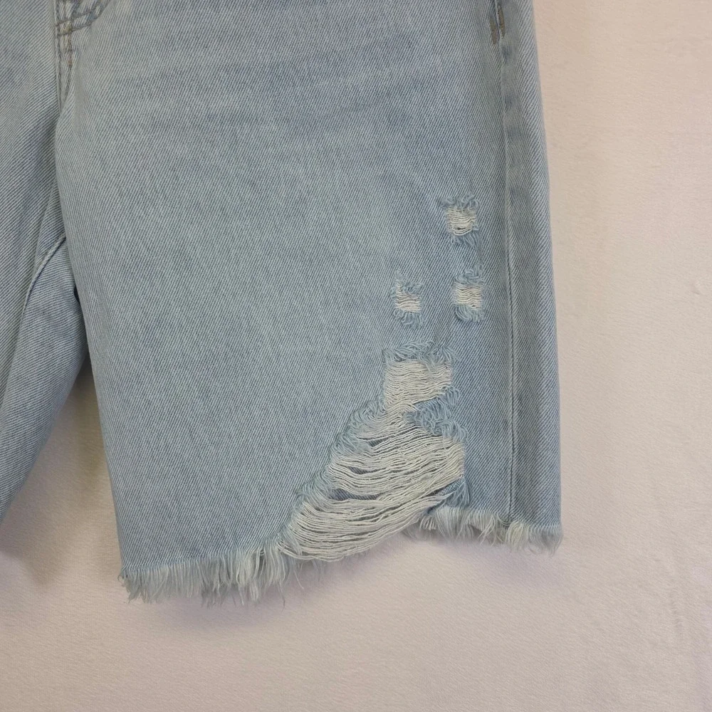Y2K Hidden Denim Shorts Womens XS Light Wash Distressed Baggy Grunge Skater Edgy